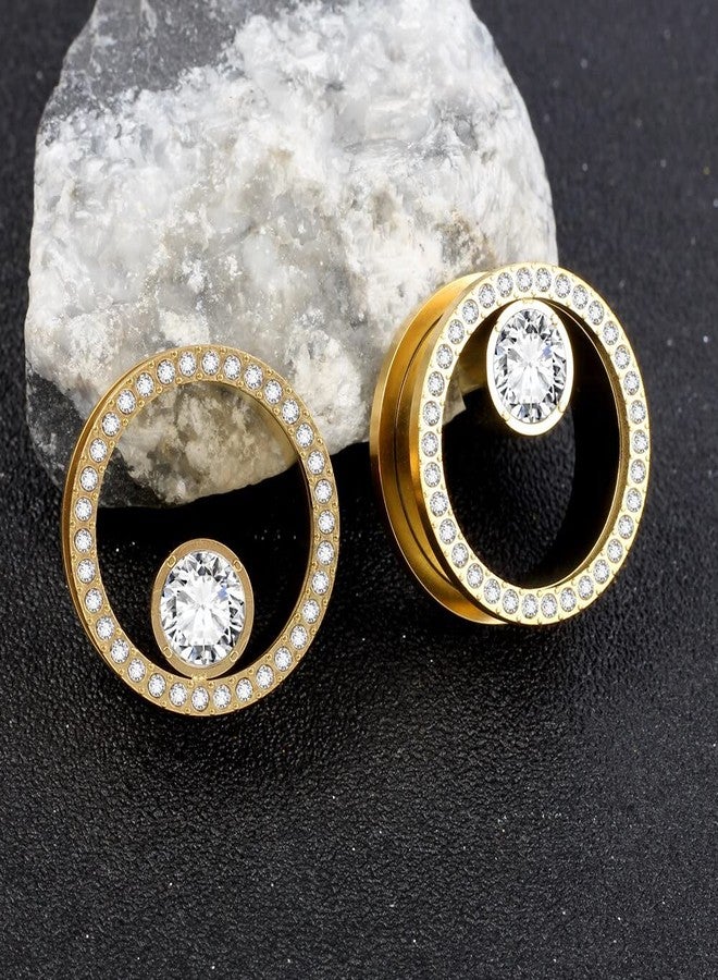 Earblity (0g 8mm Gold Crystals Ear Plugs Gauges Stainless Steel Ear Tunnels Stretcher Wedding Piercing Body Jewelry For Women Earrings Expander 2PCS - Image 4